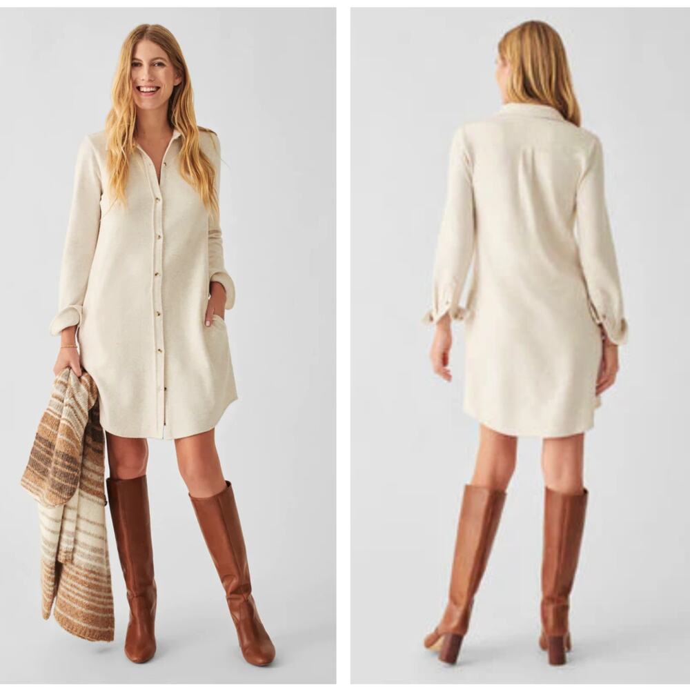 FAHERTY Legend Sweater Shirt Dress Off White Ecru Cream Sz XS $188 {3E16}